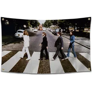 Musical Artist Beatles-Abbey Road Album Cover Funny Poster Durable Man Cave Wall with Brass Grommets 3x5 Feet Tapestry for College Dorm Room Decor,Outdoor,Bedroom, Parties gifts, travel, filming,events,festivals..