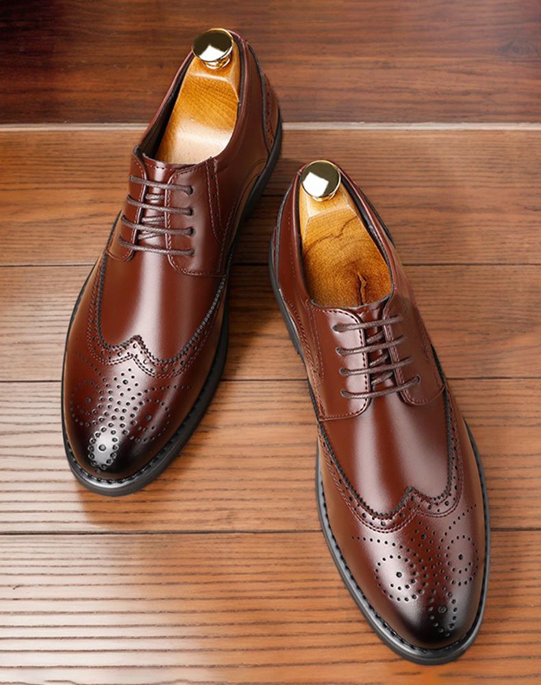 Men's Classic Brogue Wingtip Oxford Dress Shoes, Formal Leather Lace-Up Shoes6661
