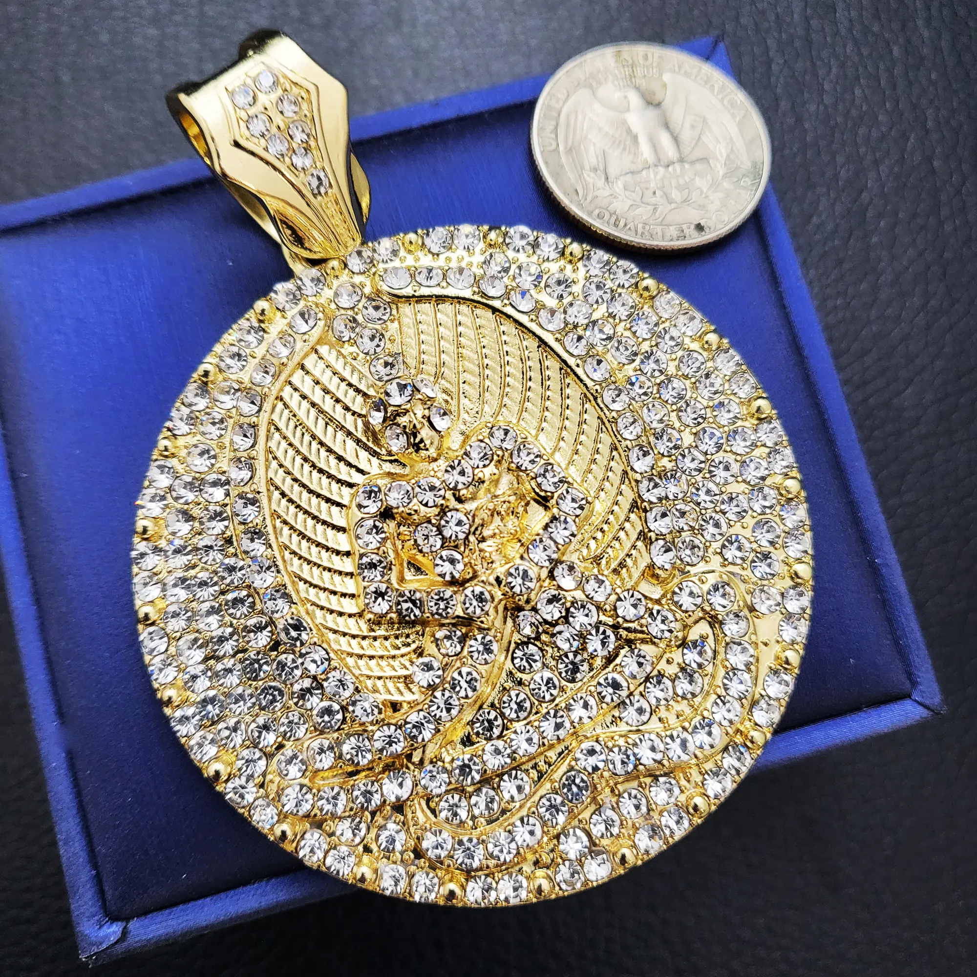 MaxBling81 Large Iced Out Figure Medal Pendant, Unisex Gold Plated Hip Hop Statement Charm with Rhinestones for Casual Wear, Medal Charms, Sparkling Pendant, Cubic Zirconia, Statement Jewelry, Charms & Pendants