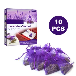 Dried Lavender Scented Sachets 10 Pack, Natural Odor Eliminating Closet Freshener Bags, Long Lasting Fragrance Pouch for Wardrobe, Drawer, Shoe Cabinet, Car, Bathroom & Closet Deodorizer