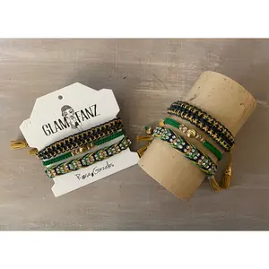 Game Day: Navy Blue, Old Gold & Green - Macrame String Bracelet Set