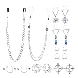 Fake Nipple Rings for Women, Non Piercing Teardrop Rhinestone Nipple Chain with Silicone, Faux Nipple Piercing Body Jewelry for Bikini Lingerie Beach Party