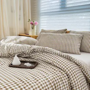 Twin Comforter, Tan Gingham Comforter Sets, Brown Grid Comforter 2 (1 Comforter, 1 Pillowcase)
