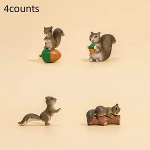 Mini Squirrel & Mouse Set of Four, PVC Fantasy Animal Figurines, Bonsai Decorations, Succulent Plant Ornaments, Indoor Outdoor Home Accents, Versatile Decoration, Cute Figurines