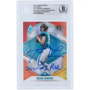 Trevor Lawrence Jacksonville Jaguars Autographed 2021 Panini Phoenix Fire Burst #101 Beckett Fanatics Witnessed Authenticated Rookie Card with "2021 #1 Pick" Inscription - Fanatics Authentic Certified
