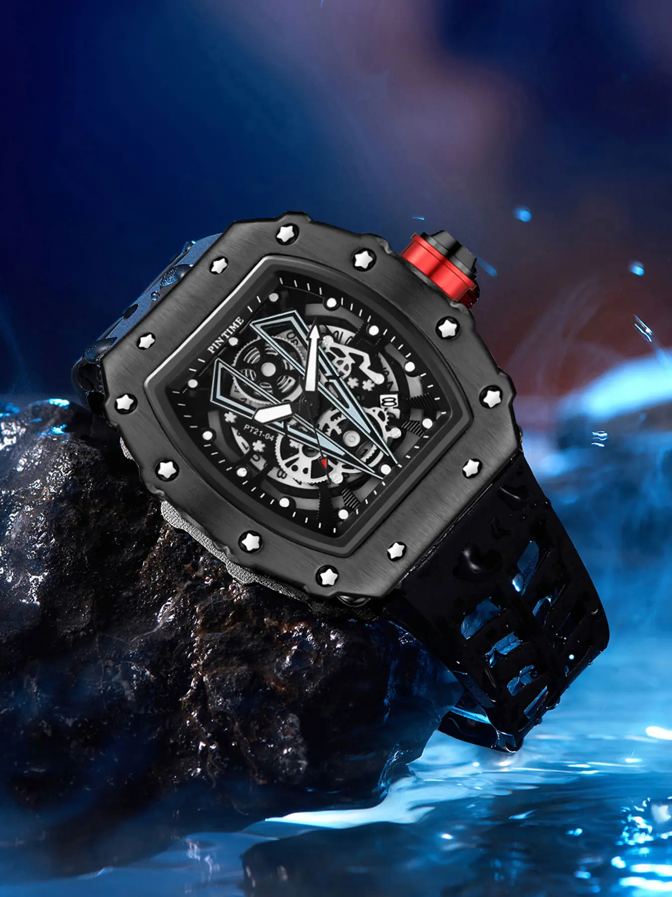 Men's Quartz Analog Wristwatch with Hollow Barrel Silicone Strap, Business Calendar Sports Watch, Casual Fashion Watch for All Occasions, Analog Quartz Watches