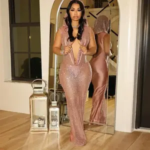 2025 Sequin Magic Deep V See-Through Long Dress - Feminine and Daring Design for Sparkling Nights Out