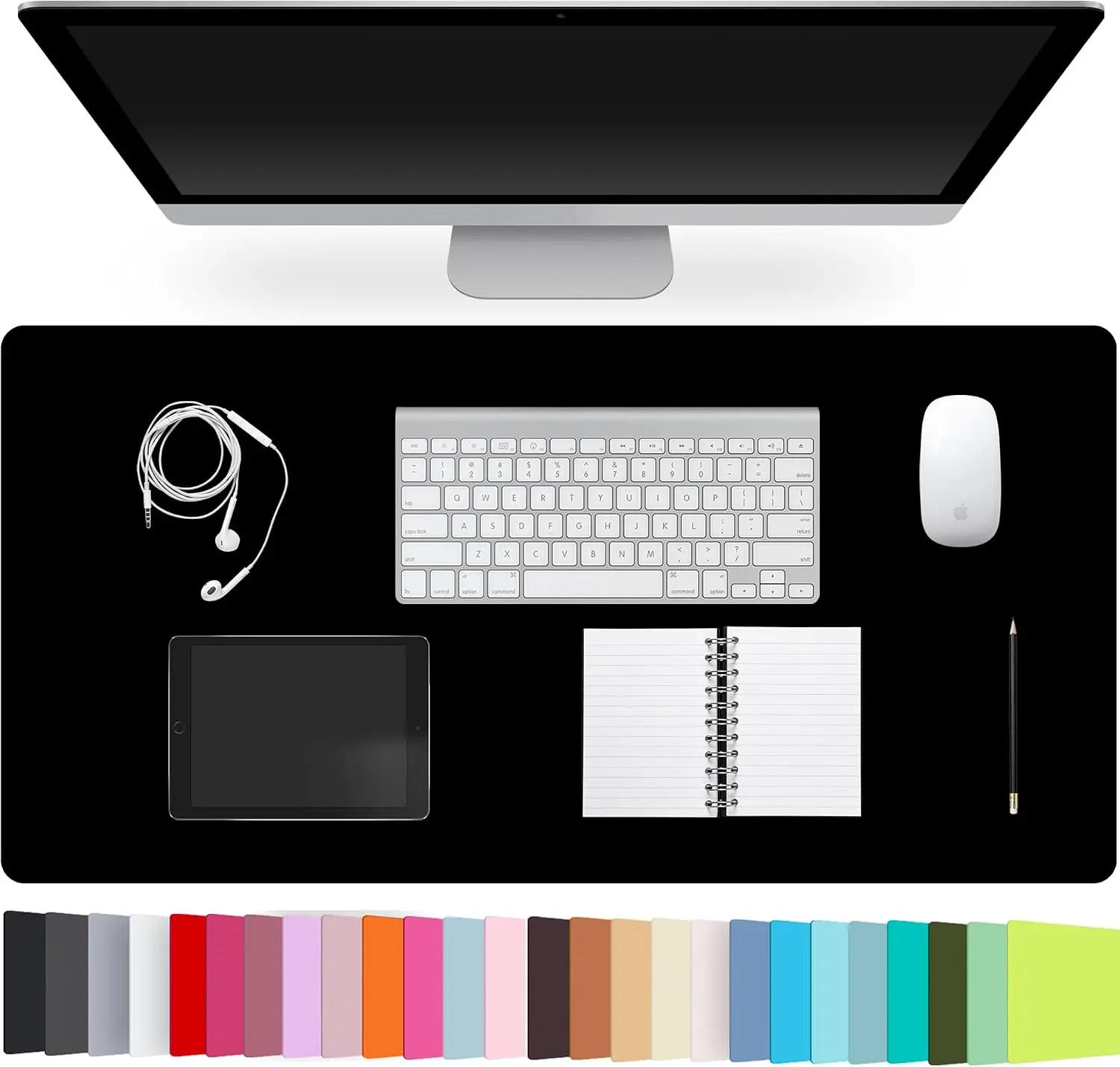 Leather Desk Pad Protector,Non-Slip Desk Pad(Black, 23.6" x 13.7") | on-Slip PU Leather Large Mouse Pad,Easy Clean Desk Protecor Mat,Writing Pad for Office Work/Home/Decor