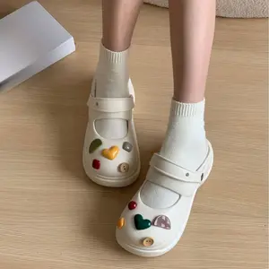 Women's Cute Decorative Mary Jane Clogs with Adjustable Strap & Breathable Perforated Design for Comfortable Daily Footwear