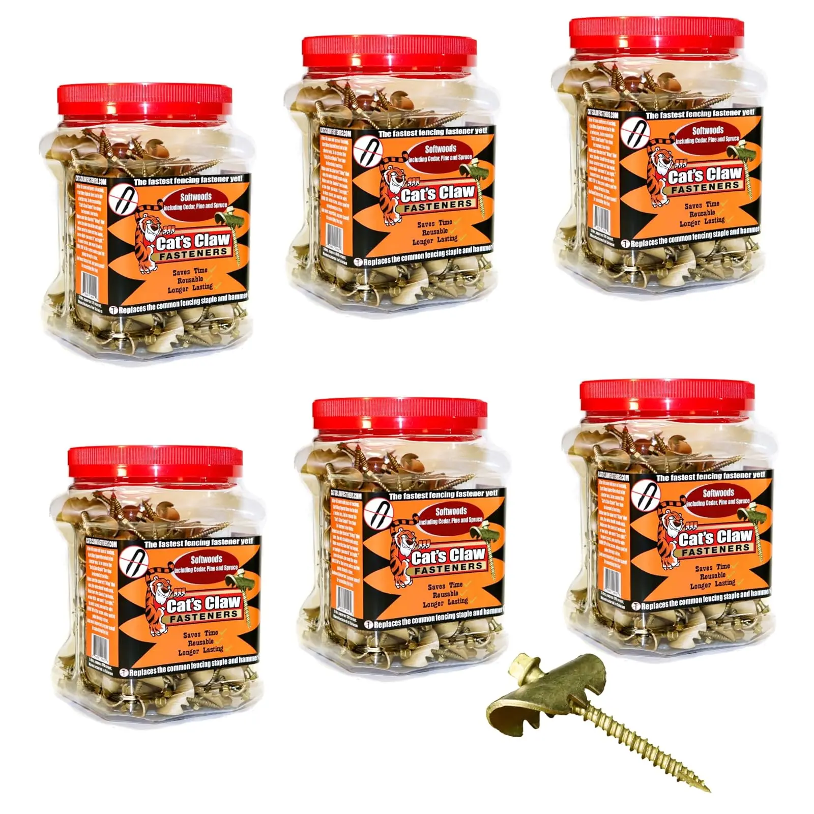 Bulk 6 Pack of 170 Pieces Cat’s Claw Fasteners 2 inch for Softwoods | Replaces Fence Staples | Installs Fast with a Power Drill No Hammer Needed | Stronger Than Fencing Staples