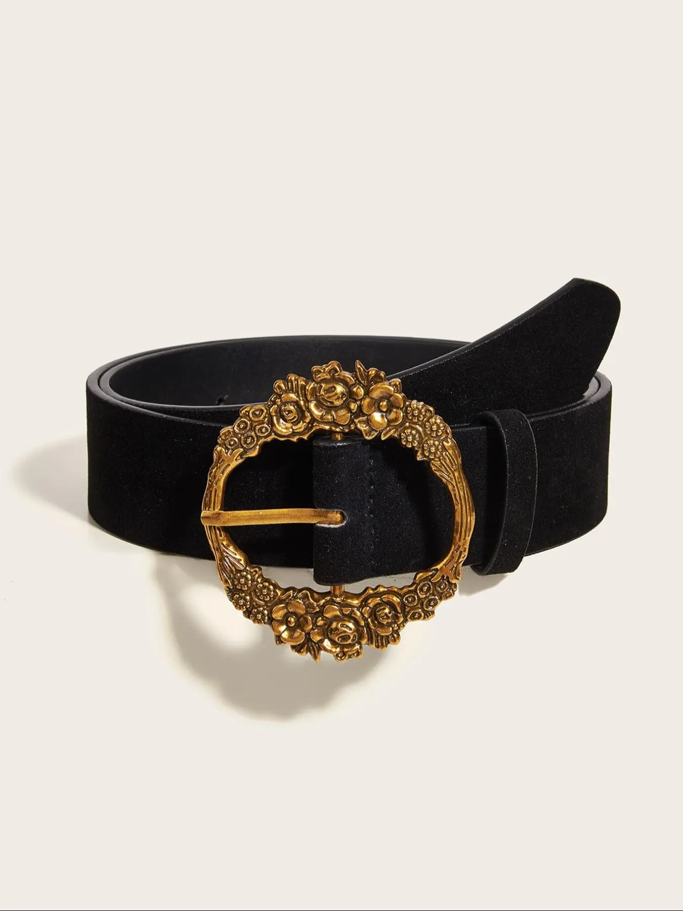 Boho Style Vintage Gold Round Buckle Belt, Fashionable Pu 