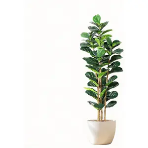 6FT Artificial Fiddle Leaf Fig Tree with Natural Wood Trunk,Tall Fake Fiddle Leaves Plant in White Planter