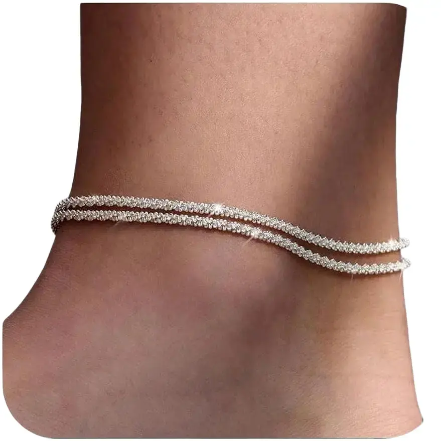 Dainty Layered Waterproof Anklet For Women – Adjustable Stackable Figaro Beaded Cuban Link Anklets Set, Sparkly Bracelet for Sensitive Skin, Daily Clothing Decor for Beach Summer, Trendy All-match & Exquisite Jewelry for Valentine's Day Gifts