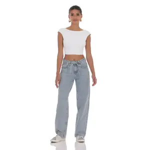 Drawstring Denim Jeans in Blue