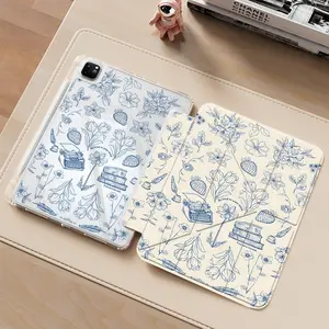 "You Are Loved" Blue Line Floral iPad protective case, Tablet Protective Cover, Tablet Accessories, transparent acrylic Y folding stand suitable for iPad models including 7.9/8.3/10.2/10.5/10.9 inch, featuring all-round protection against scratches