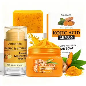 Turmeric Series Full Body Targeted Care Set | Turmeric Heel Repair Stick + Turmeric Soap + 280g Body Scrub, Daily Deep Cleansing & Foot Skincare Routine Care