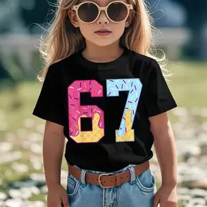 Funny 67 Number Ice Cream Drip Meme Graphic T-Shirt - 6 & 7 Gen Alpha Slang Design Short Sleeve Round Neck Casual Tee With Sprinkle Patterns Comfortable All-Season Top for Boys Girls