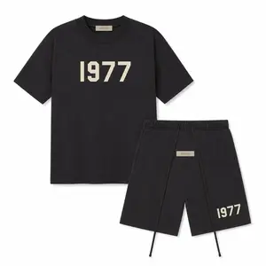 Fear of God Essentials Style 1977 T-Shirt & Shorts Set Oversized Fit Streetwear Casual Matching Two-Piece Set Stretch Jet Black Summer Outfit Men’s Crewneck Short Sleeve Lounge Set