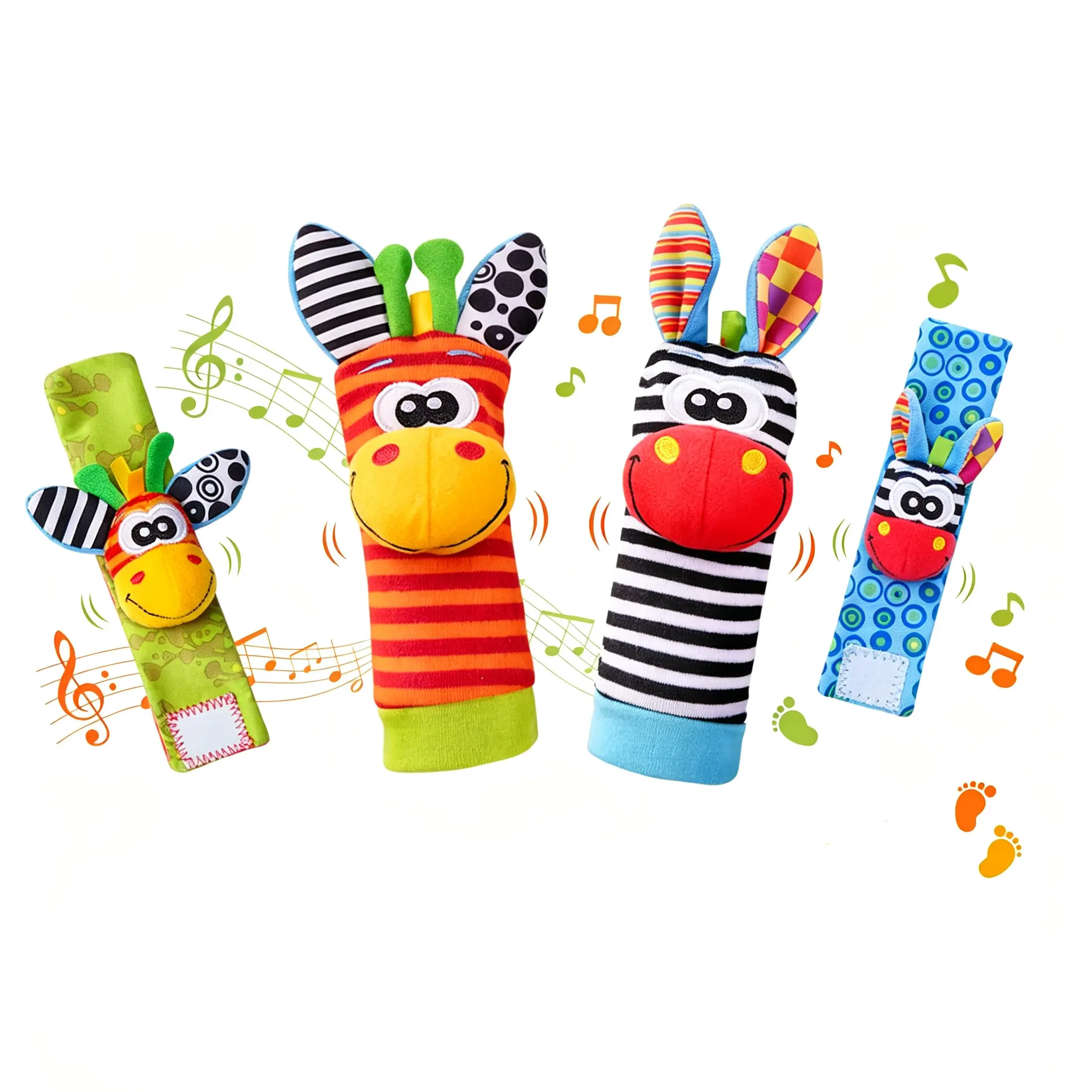 Sensory Enlightenment Plush Toy Set - Wrist Rattles, ft Finder Socks for Boys and Girls, Valentine's Gift