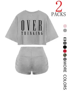 Women's Fitness Shorts Set, Elastic Waistband Design, Casual & Sports Wear, Sportswear All Seasons, Perfect for Daily Use at Home or Gym