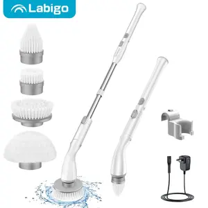 LABIGO Electric Spin Scrubber with 4 Replaceable Brush Heads for Bathroom, Bathtub, Kitchen, Tile, and Floor Cleaning