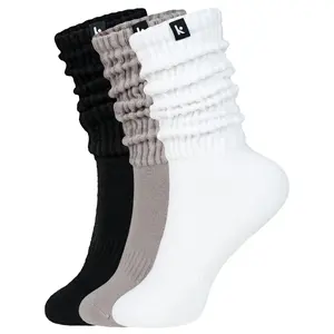 Kamo Fitness Cozy Womens 3-Pair Pack - Scrunch Long Crew Socks for Women, Soft & Breathable Boot and Slouch Socks, Size 5-9 (Black, One Size)