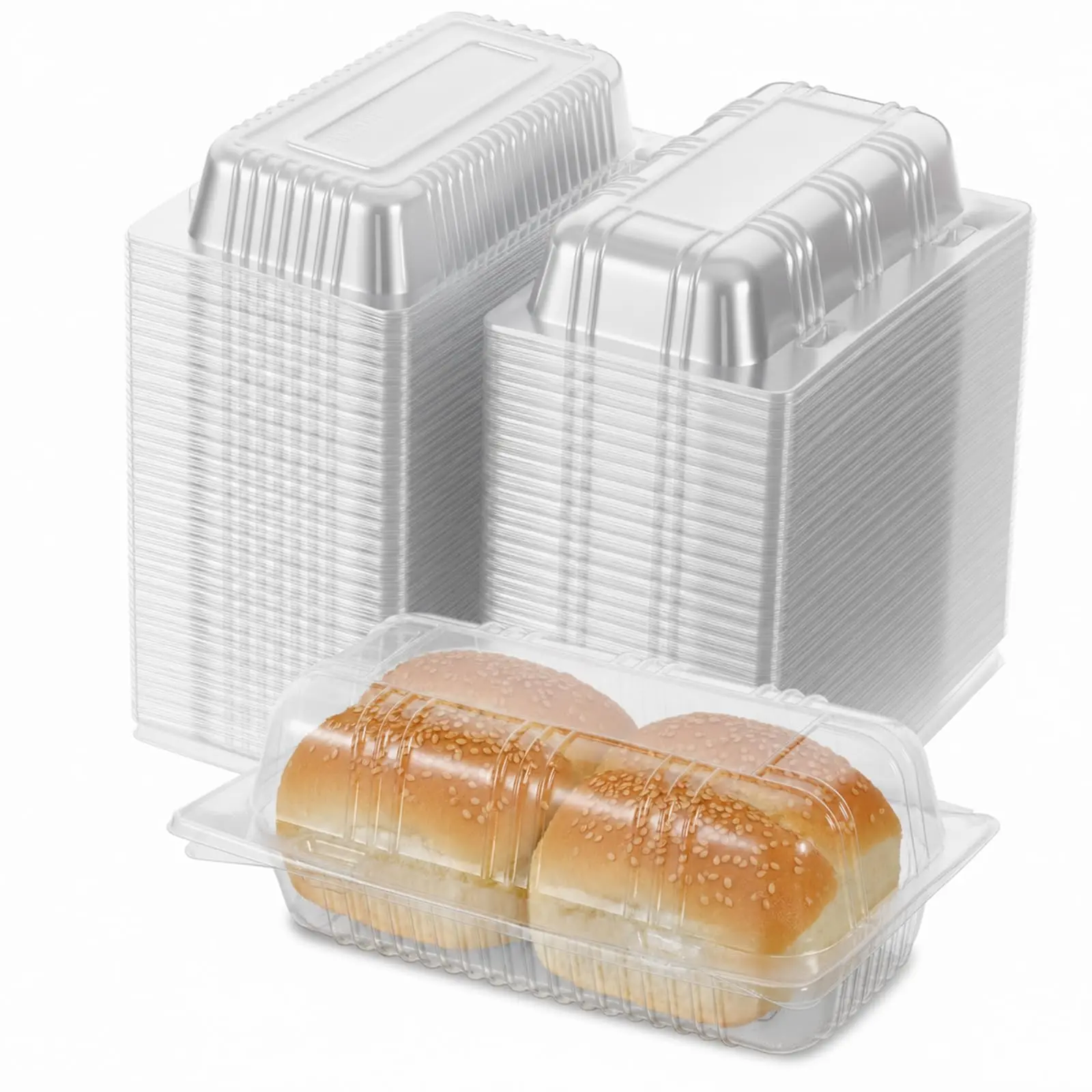 100-Pack Disposable Plastic Dessert Boxes with Hinged Lids, 5.83x2.95x2.4in Plastic Ware for Hot Dogs, Cheesecakes, Restaurant Takeaway & Delivery, Disposable Dessert Boxes