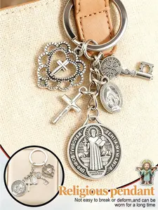 Religious Theme Novelty Keychain, Saint Benedict & Virgin Mary Cross Keychain, Prayer Amulet, Fashion Car Accessory, Durable Backpack Charm, Pendant Keychain