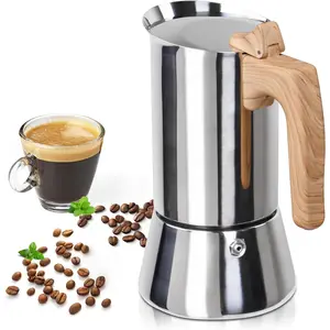 Uncoated 4 Cup 200ml 6.6oz Moka Pot 304 Thickened Stainless Steel Stovetop Espresso Coffee Maker Italian Classic Style for Camping Travel Home