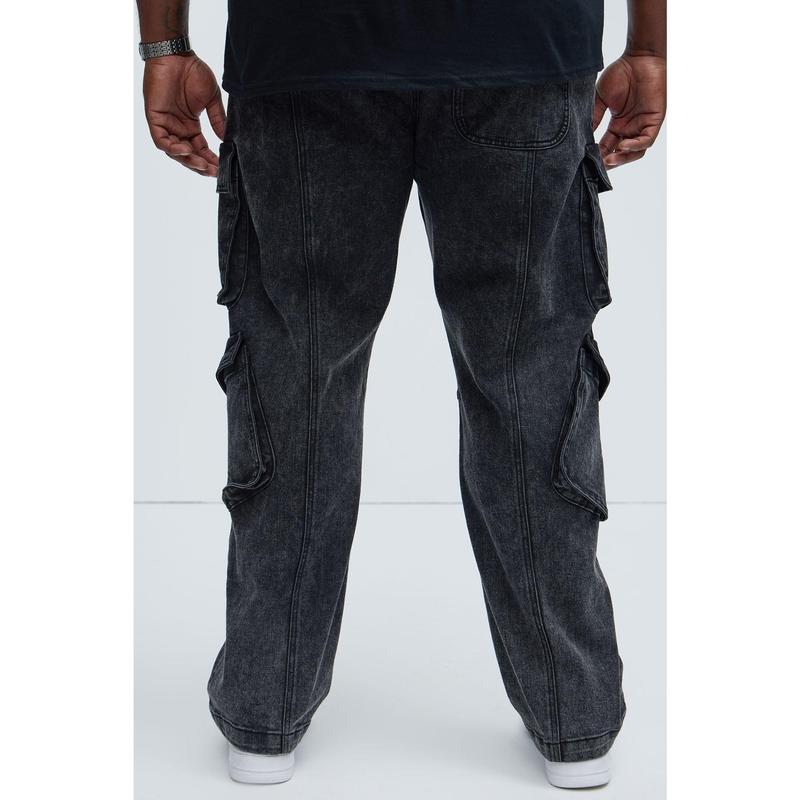 Black Jack Mike Straight Cargo Jeans - Black Wash