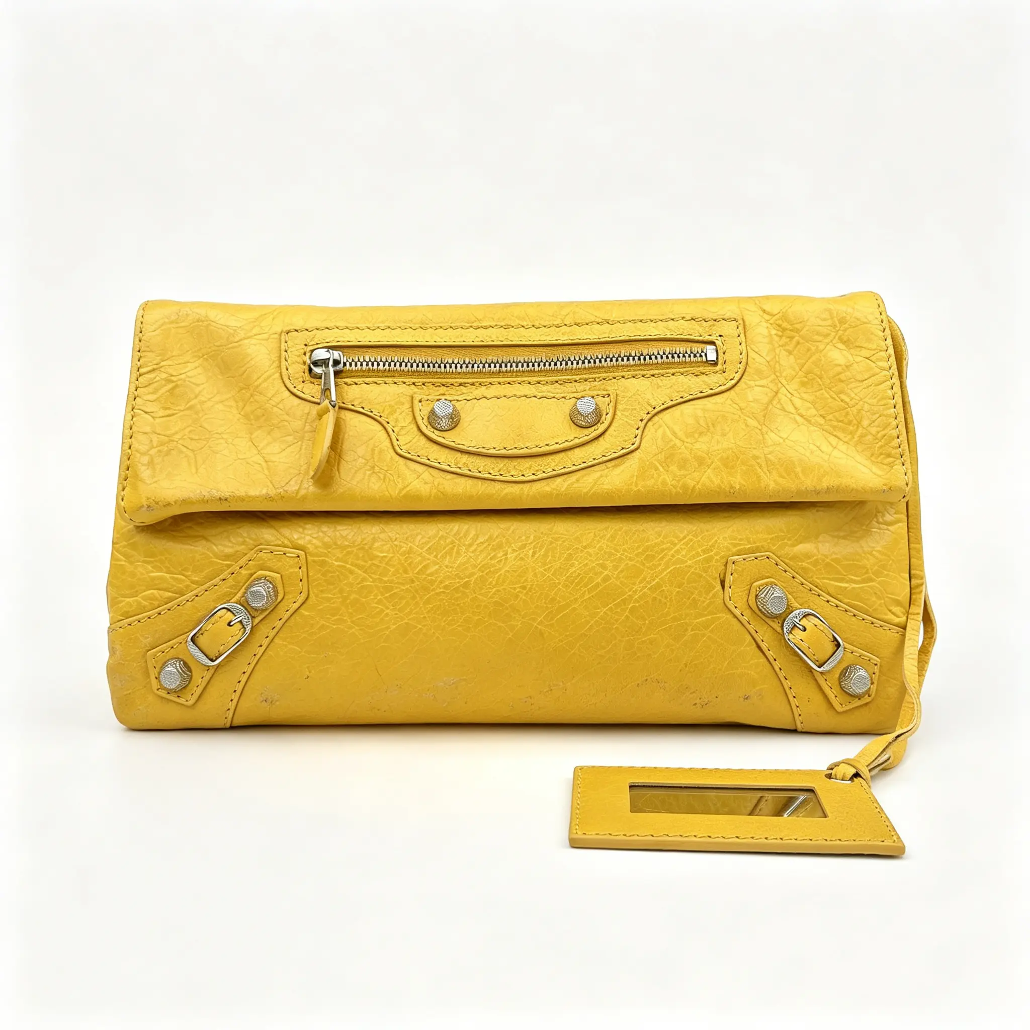 Pre-owned Balenciaga - Clutches and wristlets orange yellow motorcycle style clutch