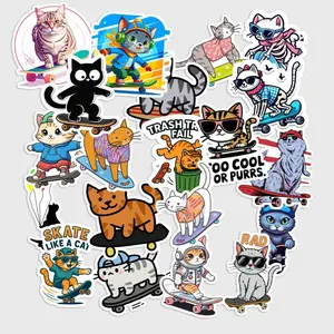 20 Pcs Cat Skateboarding Stickers Pack - Funny Cool Skater Kitty Decals, Waterproof Vinyl Aesthetic Skateboarding Animal Stickers for Laptop, Skateboard, Water Bottle - Cat Lover Gift
