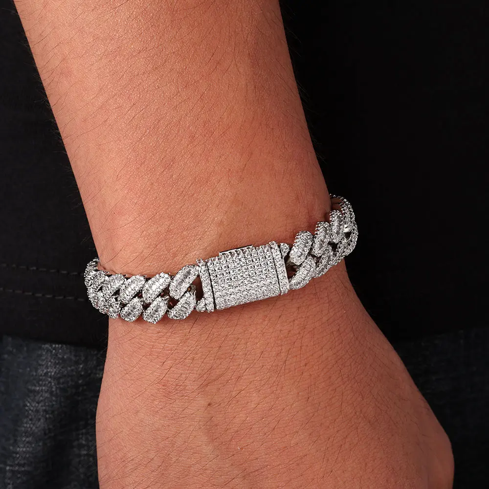 12mm VVS Moissanite Cuban Link Chain 925 Sterling Silver VVS Diamond Bling  Out Women Two Stone Necklace