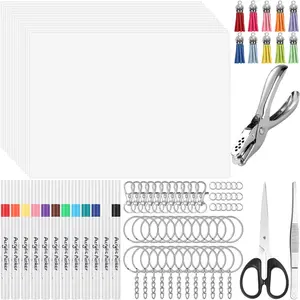 175 count Shrinky Plastic Sheets Kit, Including 20 Sheets Shrinky Art Paper,   Markers, Tassels, Keychains, Hole Punch for Creative Crafts and  Making