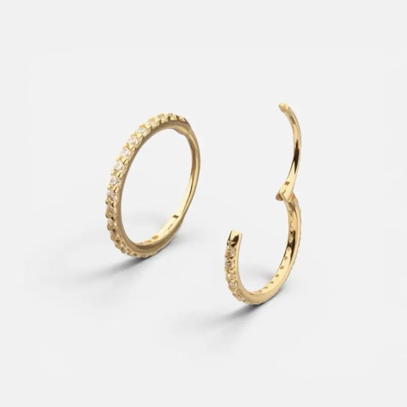 Female One Size 3-Sided CZ Embellishment Rhinestone Septum Clicker Hoop - Latch Closure for Secure Fit, Dainty Geometric Cartilage Nose Ring for Daily Wear Fashion Body Jewelry