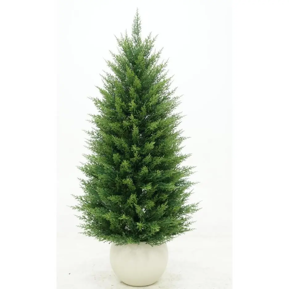 Minimalist Decorative 122cm Lifelike Artificial Pine Tree Mini Set (2-Piece, No Lights) - 3D Pine Needles, Pre-Planted in White Round Pot, Low-Maintenance for Home, Office