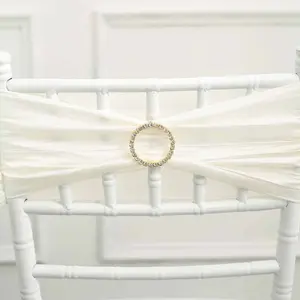 Rhinestone Chair Sash Band Buckle Gold 2" Circle Metal - Glittering Diamond Bow Pin for Chair Sashes & Wedding Decor