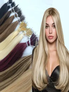 Nano Ring Hair Extensions, Human Hair Nano Tip, Real Human Hair Highlights, Blonde Nano Loop Hair Extension, Medium Length, Traditional Style