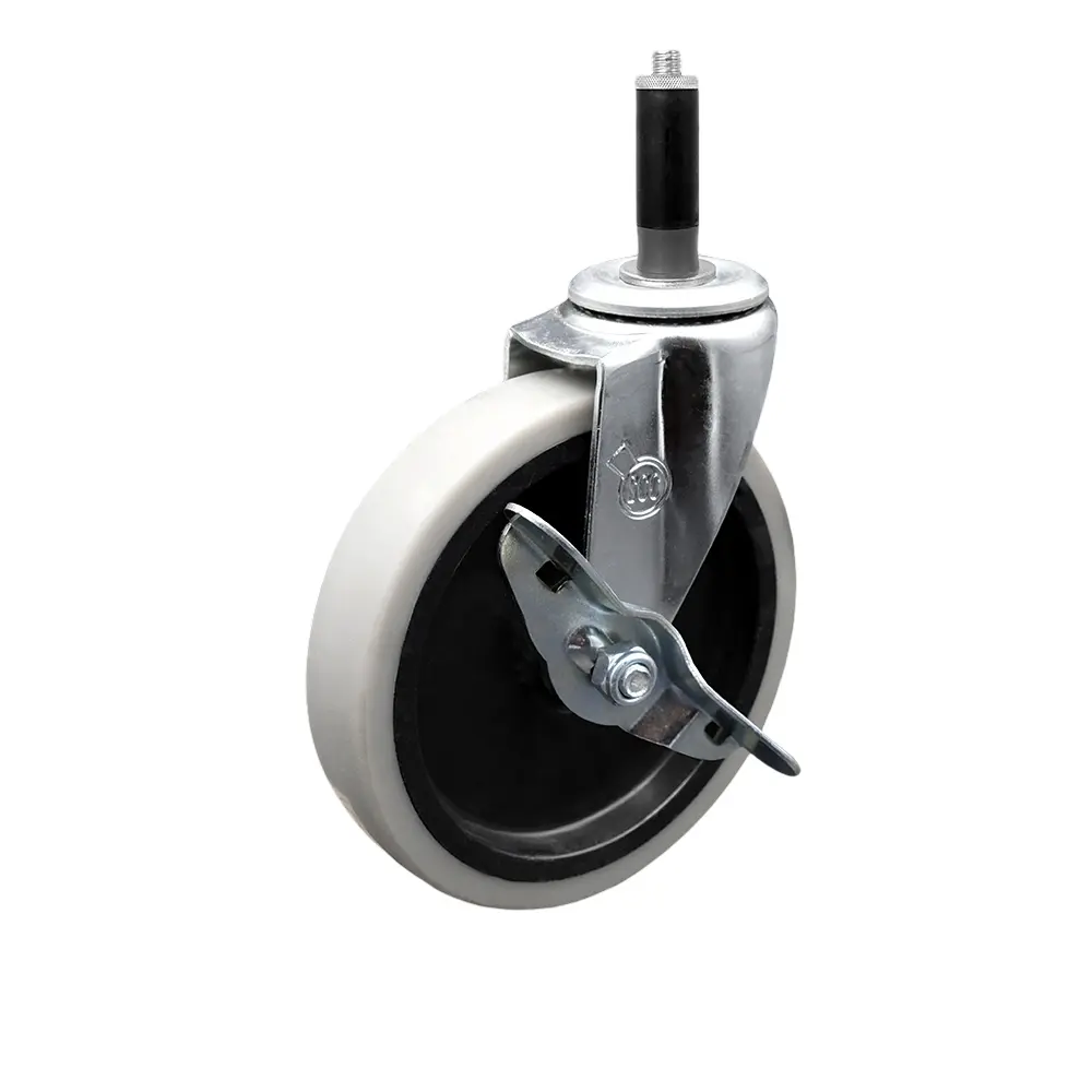 Service Caster COL-SCC-EX05S510-TPRS-SLB-78 Swivel Castor for Colson 1.05367.441, MTG41, BRK3, Medical Carts, Round Tubes - 5 in. Thermoplastic Rubber Wheel + Stem, 0.87 in. Expanding Adapter, Brake, 130 lbs Load Capacity, Casters