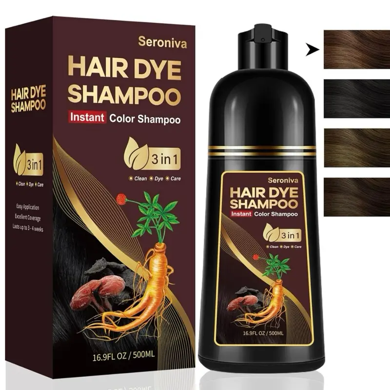 Hair Dye Shampoo 3-in-1: Instant Hair Color Shampoo for Gray Hair - Ideal for Women & Men, Long-Lasting Dye Shampoo Black for Color Treated Hair, Champu Para Canas, Easy to Use, 500 ML