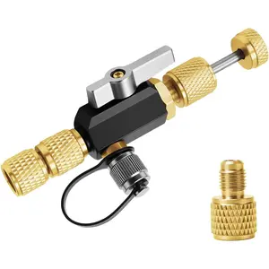 HVAC Valve Core Removal Tool, Valve Core Removal and Installation Tool, 1/ 4inch and 5/ 16inch Dual Valve High Flow Vacuum Grade Valve Core Removal Tool, 20 Micron Vacuum, Essential HVAC Tool for R32 R410A R22 R12 R407