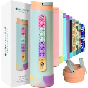 Elemental Iconic Pop Kids Water Bottle 20oz - Leak-Proof, Triple Insulated, Pop-It Handle, BPA-Free, School, Travel, Gym