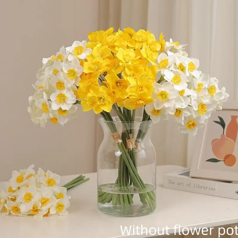 Lifelike Daffodil Bouquet, Lifelike Artificial Flower, Decorative Flowers, 12-Pack UV-Resistant Faux Flowers with Bendable Stems, Ideal for Vase & Garden Decoration, Weddings & Outdoor Use