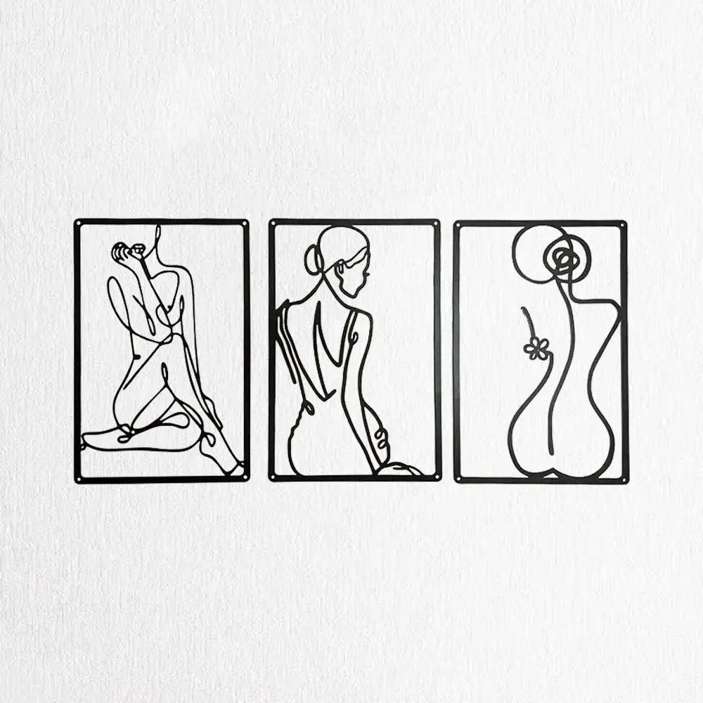 Abstract Female Line Sketch Wall Art, Minimalist 3 Counts/set Metal Wall Sculpture, Wall Art Decoration for Home Living Room Bedroom Office, Modern Home Decor, Artistic Poster, Modern Minimalist Design, Decorative Wall Art