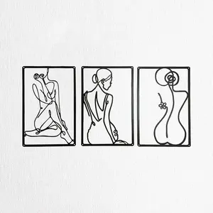Abstract Female Line Sketch Wall Art, Minimalist 3 Counts/set Metal Wall Sculpture, Wall Art Decoration for Home Living Room Bedroom Office, Modern Home Decor, Artistic Poster