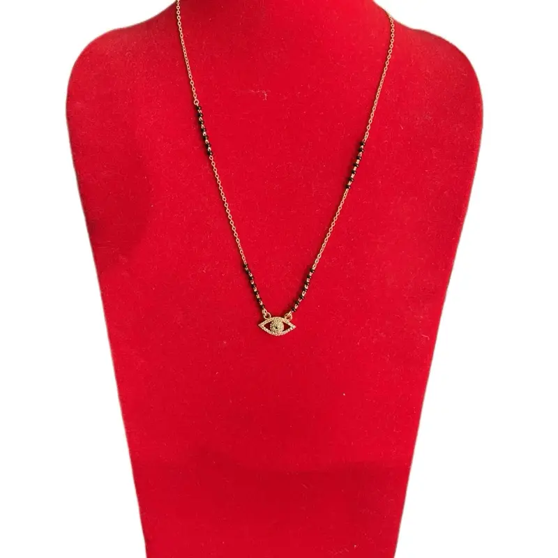 Evil Eye Mangalsutra Necklace for Women, Traditional Gold-Tone Beaded Chain with Elegant Cubic Zirconia Pendant, Stylish Daily Wear Fashion Accessory, Eye Pendant Necklace, Gold Chain Detail, Ethnic, Female, Metal Coating, Chain Jewelry Necklaces