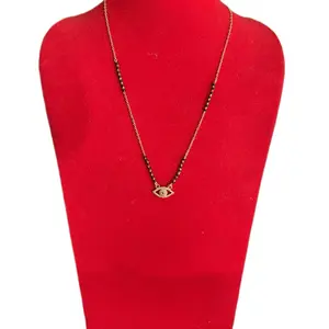 Traditional Evil Eye Magalsutra Necklace with Cubic Zircon Stone Gold-Tone Beaded Chain Jewelry