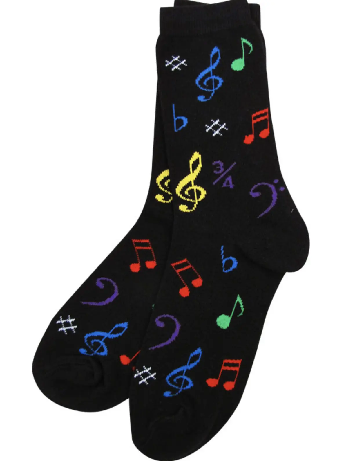Women's Novelty Crew Socks with a Colorful Music Note Pattern, A Fun & Warm Gift for Music Lovers, Single Pair, Size 9-11, Ladies, Socks For Music Lovers