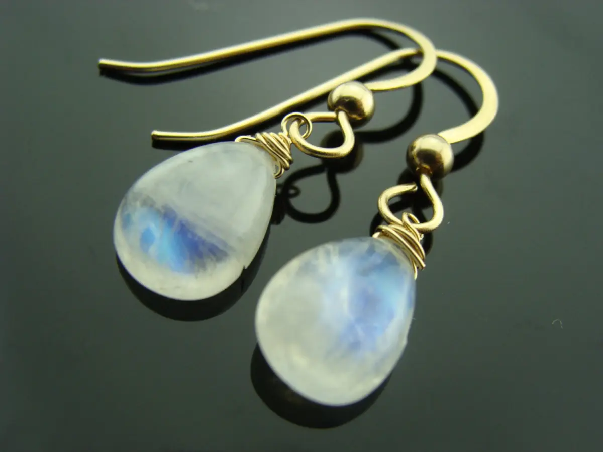 14K Solid Gold Petite Rainbow Moonstone Drop Earrings · Dainty Gemstone Jewelry · June Birthstone · Gift for Her