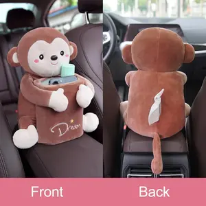 Cartoon Plush Car Tissue Box Car Interior Decoration Supplies Plush Tissue Box Holder For Car Armrest Box Auto Accessorie